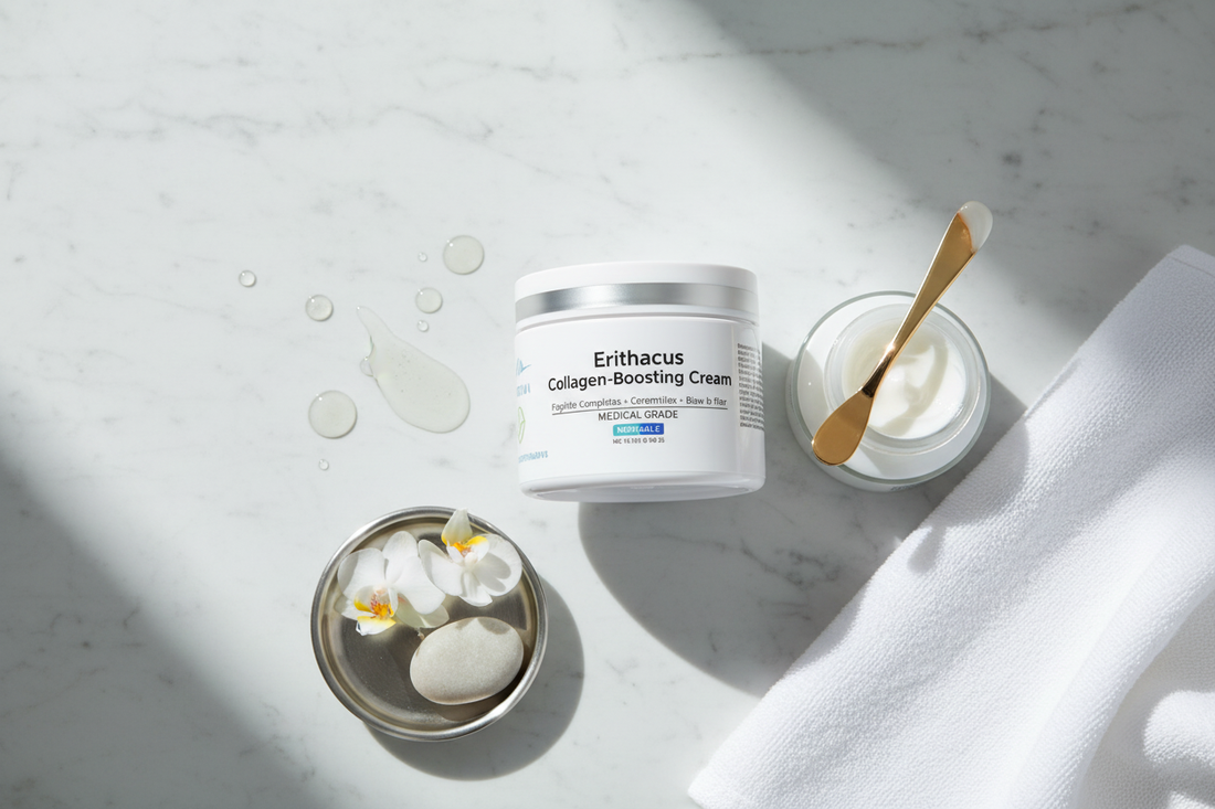 Erithacus Collagen-Boosting Cream lifestyle flat lay