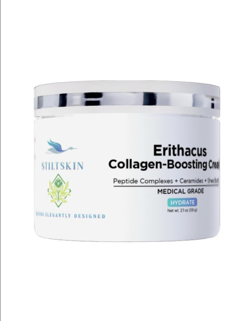 Erithacus Collagen-Booster Cream anti-aging moisturizer jar by Stiltskin with peptide complexes and ceramides
