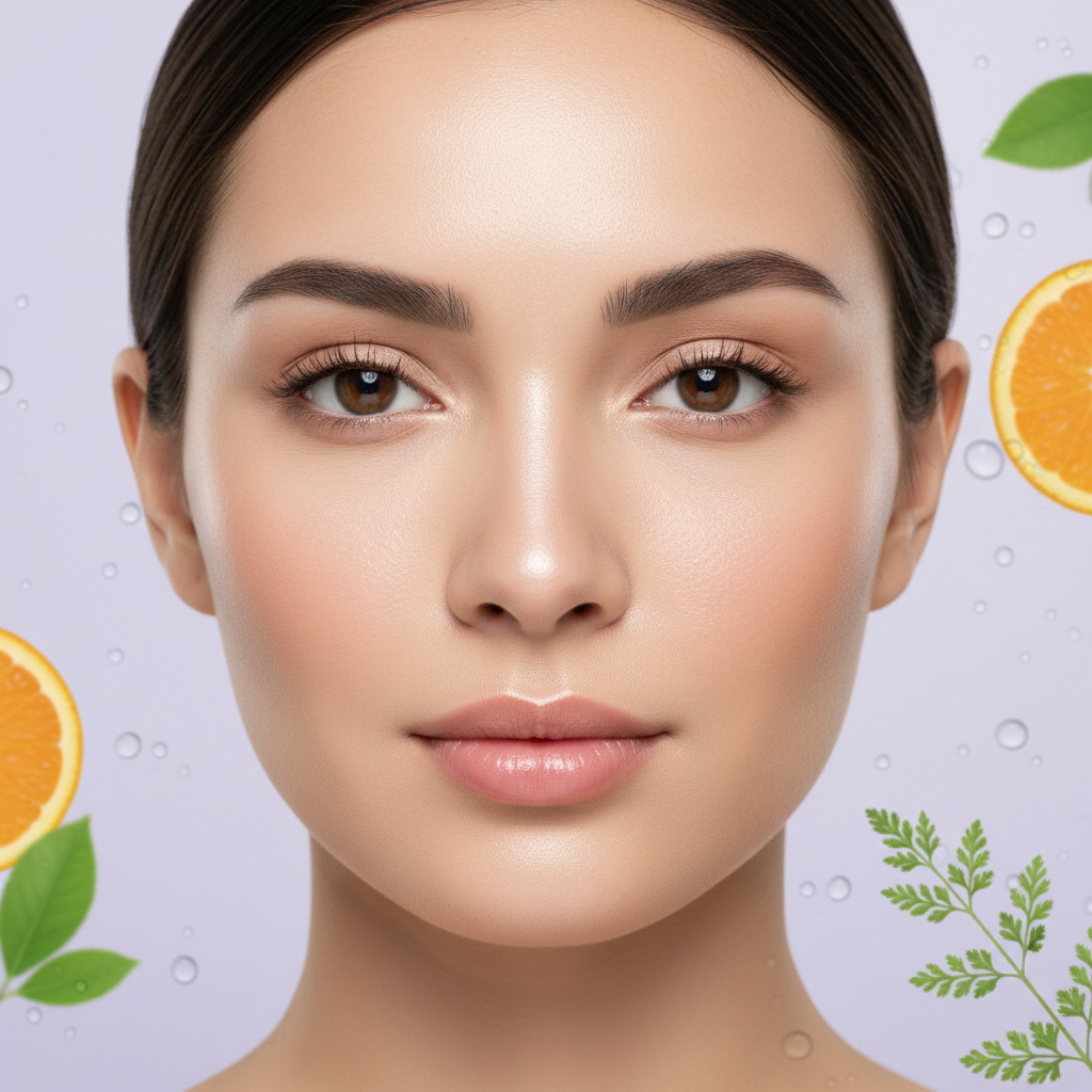 Close-up of bright, even-toned skin with vitamin C glow