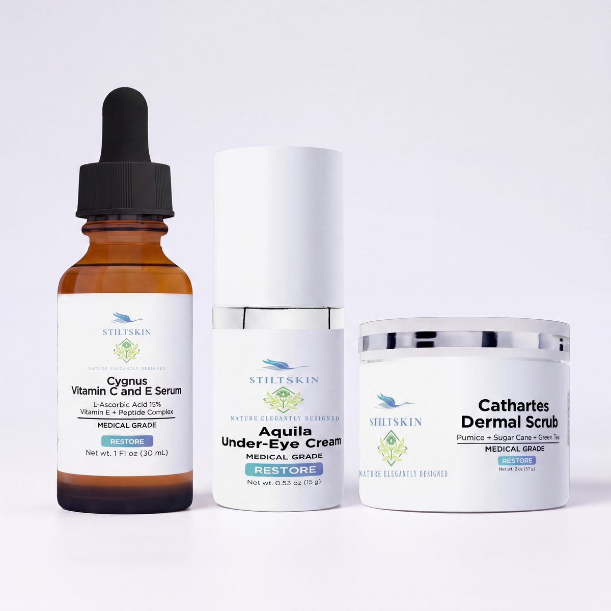 Stiltskin Eye & Glow Ritual - Cygnus Vitamin C and E Serum, Aquila Under-Eye Cream and Cathartes Dermal Scrub
